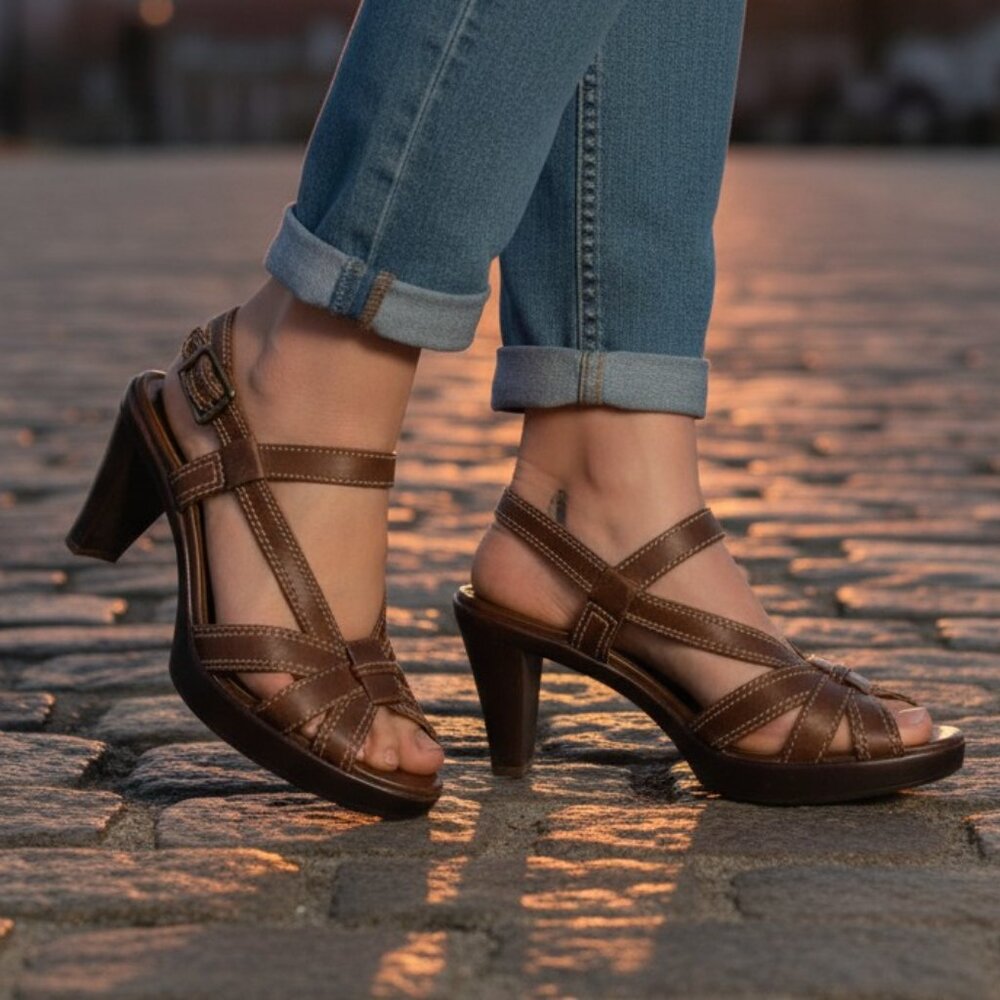 Bella Vita Brown Leather Slingback Platform Heels Sandals Size 10W Comfort Lift